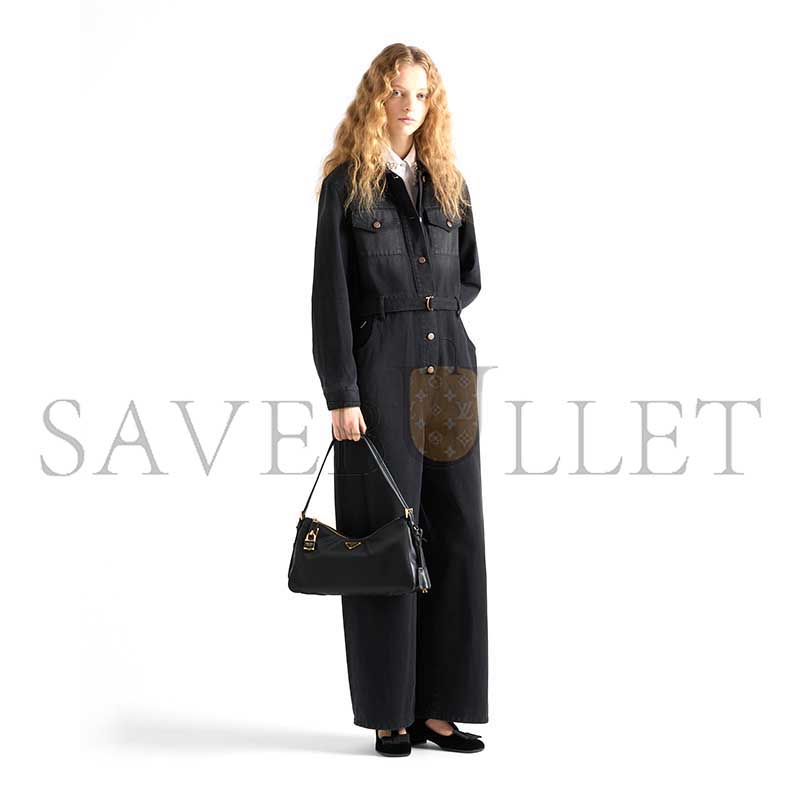Pra*a aimÉe large re-nylon and leather shoulder bag with padlock 1bc232 (34*19.5*10cm)